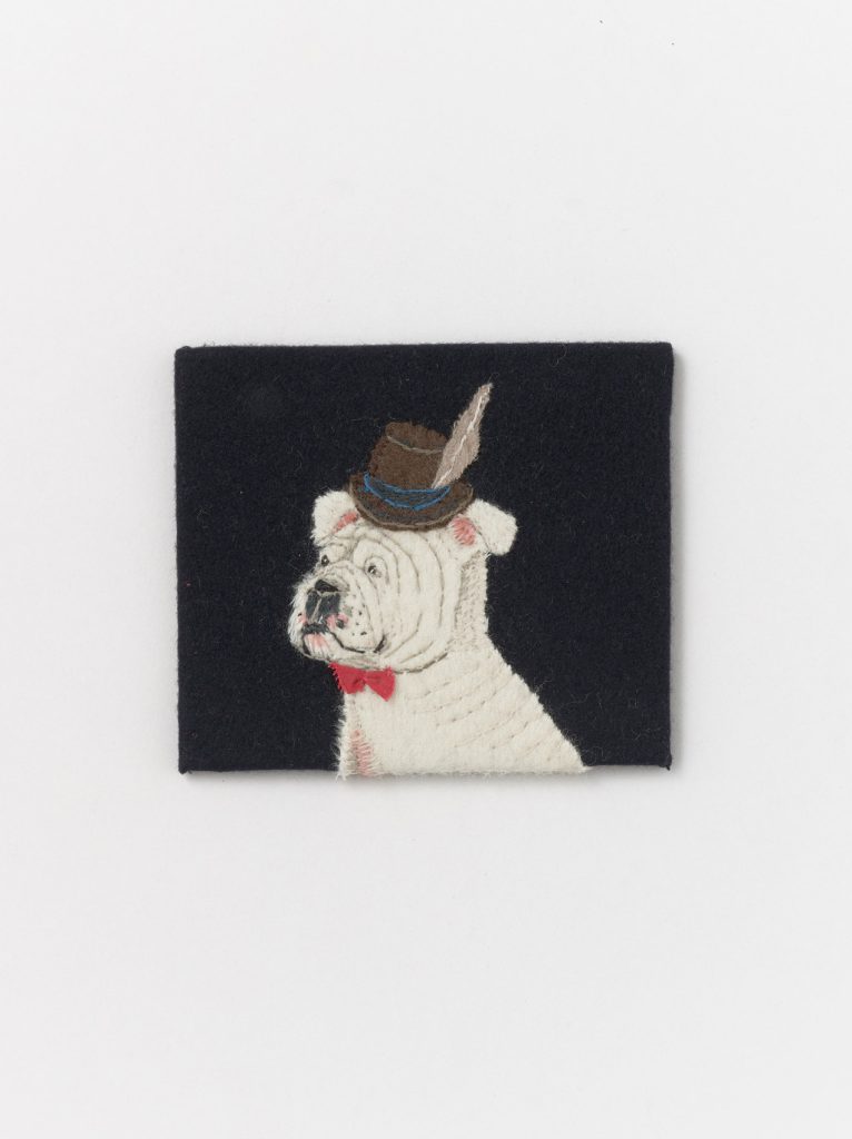 Small Bulldog with Hat and Bow Tie